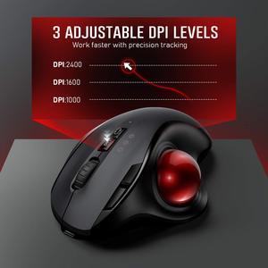 Ratón Inalámbrico Trackball Recargable, Modelo Dual BT 2.4G USB, 3 DPI Ajustables, Ergonómico para Computadora, Android, Windows - Product Image 4
