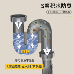S Bend Kitchen Sink Drain Pipe Set Stainless Steel Odor Proof Fast Drainage Installation - Product Image 3