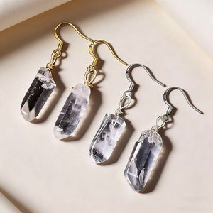 Pendientes Minimalistas de Acero Inoxidable con Gancho para la Oreja, Columna de Cuarzo Natural en Bruto, Chapados en Oro de 18K, Joyería al por Mayor - Product Image 6