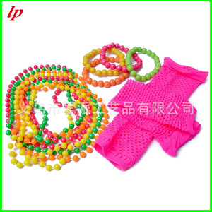 LPP4363 Neon Party Set Necklace <b>Bracelet</b> Earrings Gloves Socks Rose <b>Red</b> Green Yellow Pink Birthday Props - Product Image 4