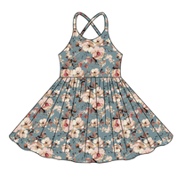 Robe décontractée à imprimé fleurs vintage pour petites filles, robe évasée à bretelles réglables croisées au dos, vêtements d'été élégants pour enfants
