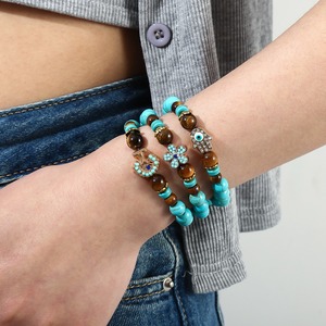 Bohémien elasticizzato <span class=keywords><strong>occhio</strong></span> di tigre con perline croce Hamsa malocchio trifoglio ciondolo braccialetto di fortuna turchese 8mm <span class=keywords><strong>all</strong></span>'ingrosso - Product Image 2