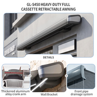 Auvent rétractable à télécommande en alliage d'aluminium robuste Noir/Blanc Cassette complète Imperméable Luxe Balcon Pare-soleil Extérieur