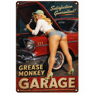 Plaque <span class=keywords><strong>Murale</strong></span> Métallique en Fer Imprimée UV Rouge, Motif Garage Pin Girl Art Déco Voiture Vintage Femme, Décoration <span class=keywords><strong>Murale</strong></span> pour Maisons, Bars, Clubs, Cafés, 8x12 Pouces - Product Image 1