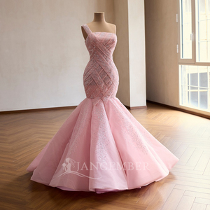 Vestido de Noche Jancember Rsm261057, Color Rosa Bebé, Estilo Sirena, con Lentejuelas y Pliegues, Corsé Cruzado, Tul en Capas - Product Image 4