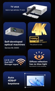 Proyector Inteligente Android 9.0 con Enfoque Automático, Keystone, 4K, WiFi 6, BT, FHD Nativo 1080P, para Exteriores, Cine en Casa, Tiro Corto, Juegos para Laptop - Product Image 2