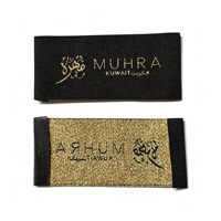 Étiquettes personnalisées de luxe en tissu tissé avec feuille d'or, écologiques et durables, en coton noir, pour col de vêtement, avec logo privé pour robes de soirée