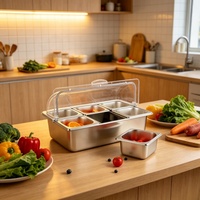Afgesloten rechthoekige voedselcontainer van roestvrij staal, stofdichte transparante dekselbak voor warmte-isolatie & behoud van ijskoude versheid, geschikt voor catering.