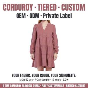 Abito Mini a Strati con Scollo a V e Colletto alla Coreana, Stile Bohémien, Manica Lunga, Produzione OEM per Donna, <span class=keywords><strong>Autunno</strong></span> - Product Image 2
