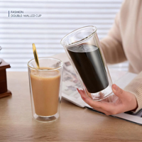 Vente en gros de gobelets en verre à double paroi personnalisés avec logo, 400 ml, pour café, thé, eau, bouteille d'eau