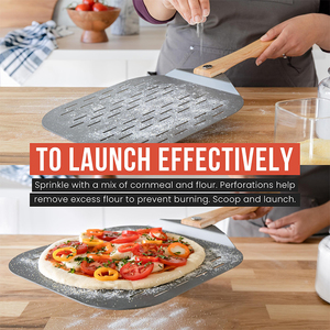 Pelle à pizza en aluminium avec manche en bois pliable, planche à pain avec poignée, spatule à pizza, planche à découper la pizza - Product Image 6