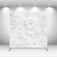 Toile de fond en tissu tendu 3D motif floral rose 8x8FT légère et écologique avec support en aluminium pour photomaton, décoration de mariage et de fête