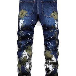 Pantalones Vaqueros de Mezclilla Azul Estilo Europeo Americano para Hombre, Lavado a la Piedra, Estampado de Camuflaje, Estilo Urbano, Corte Recto - Product Image 2