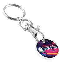 Porte-clés jeton de supermarché en alliage de zinc avec impression typographique de logo personnalisé pour chariot de courses