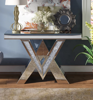 Table Console Miroir en Verre Argenté OEM/ODM avec Diamants Écrasés