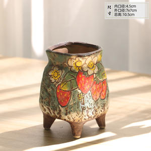 Maceta Decorativa de Cerámica con Diseño de Fresa, Boca Cuadrada, Textura Gruesa, para Plantas Suculentas, Durazno, Huevo - Product Image 3