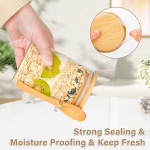 Yolowe ภาชนะจัดเก็บของในบ้านสำหรับจัดระเบียบขวดแก้ว540มล. พร้อมฝาปิดไม้ไผ่ภาชนะเก็บอาหารล็อคแก้ว - Product Image 3