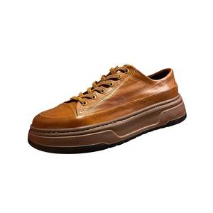 Men's Retro Horse Leather Thick-Soled Sneakers Genuine Leather Mid-<b>Heel</b> Casual Shoes Non-Slip Breathable - Product Image 1