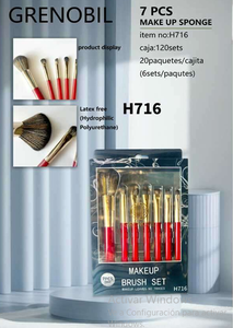 Set di pennelli per trucco 7 pezzi con manico in plastica rossa e pelo sintetico H716 - Product Image 3