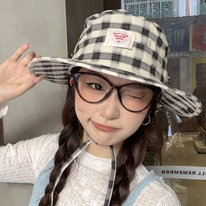Korean Style Heart Plaid Bucket <b>Hat</b> Red And Black Wide Brim Sunshade <b>Hat</b> For Women <b>Summer</b> Breathable Canvas Fisherman <b>Hat</b> - Product Image 4