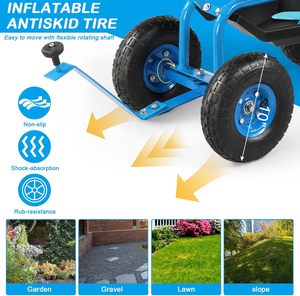 Metal Enclosed Rolling Garden <b>Stool</b> <b>Seat</b> Blue Gardening <b>Seat</b> OEM Extra <b>Storage</b> Easy Assembly Patio Wagon Scooter Yard Work - Product Image 5