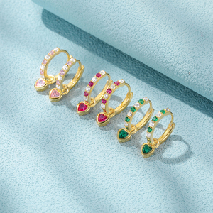 CANNER <b>Sterling</b> <b>Silver</b> Heart Pendant Huggie Earrings Pink Green Zirconia Heart Stone Classic <b>Hoop</b> Earrings 18k 14k - Product Image 1