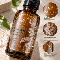 Étiquettes personnalisées pour flacons de sérum, en PET transparent, encre blanche, dorure à chaud, autocollants imperméables pour flacons compte-gouttes