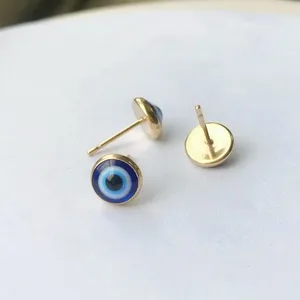 Nouveau 6mm Blue Evil Eye Stud Boucles d'oreilles populaires en or 14K rempli pour la fabrication de bijoux permanents