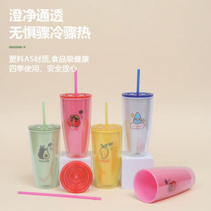 Fruit <b>Straw</b> <b>Cup</b> 710ml Double Wall Portable Travel Drink <b>Cup</b> With <b>Lid</b> <b>And</b> <b>Straw</b> - Product Image 2