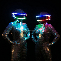 Costume de scène lumineux LiqVis avec miroir LED rechargeable et casque pour la danse et les événements nocturnes