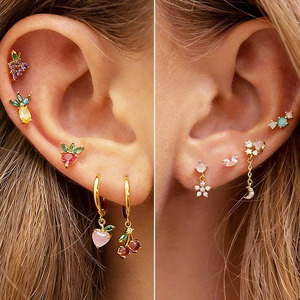 Pendientes Colgantes <span class=keywords><strong>de</strong></span> Acero Inoxidable Freya, Diseño <span class=keywords><strong>de</strong></span> Frutas con Zirconia, Joyería <span class=keywords><strong>de</strong></span> Moda para Mujer, Pendientes para Helix y Labret, Venta al por Mayor - Product Image 4