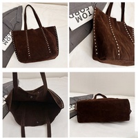Sac fourre-tout rétro en daim noir et marron Colefa haut de gamme, incontournable, à bandoulière, avec rivets, pour femme
