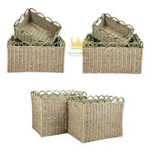 Ensemble de paniers de rangement écologiques en osier vert rustique rectangulaires pour la chambre d'enfant - Product Image 3