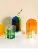 Vas Akrilik Modern Warna Oranye untuk Hiasan Meja Vas Bunga Kuncup untuk Ruang Tamu Meja Kantor Pernikahan