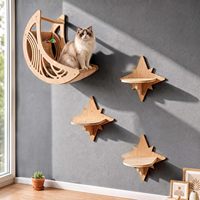 Étagères murales pour chat Lune et Étoile, meubles modernes en bois à fixer au mur, pré-percés, avec découpes, hamac et marches de perchoir