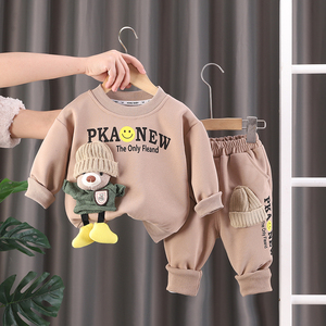 2024 도매 공장 가격 저렴한 소년 아이 의류 만화 3D 니트 곰 까마귀 바지 아기 의류 2PC 어린이 의류 - Product Image 2