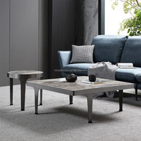 Ensemble de table basse design en dalle de roche carrée italienne ensemble de table d'appoint de style minimaliste pour le salon en métal noir pour le thé