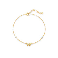 Bracelet en argent 925 plaqué or 18 carats, imitation perle papillon, hypoallergénique, imperméable, élégant, minimaliste, bijoux pour femmes