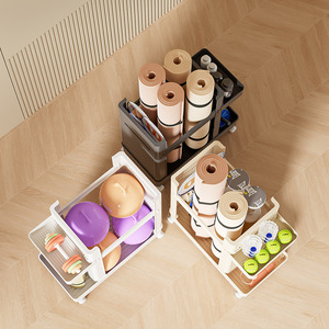 Home Sports Equipment Storage Cart With Wheels Foldable Multi Purpose Organizer For Yoga Mat And Racket Storage - Product Image 2