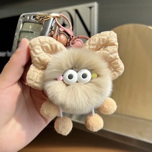 Ciondolo Peluche Morbido Ecologico in Finta Pelliccia di Coniglio Rex con Fiocco, Piccolo Charm a Forma di Pallina di Carbone, Regalo Creativo, Portachiavi - Product Image 3