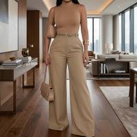Frühling Einfarbige Baumwoll-Twill Hose mit Hoher Taille, Locker Geschnitten, Elegant, Weites Bein, Lässige Damenhose FANSTON Zhejiang OEM-Service für EU und USA