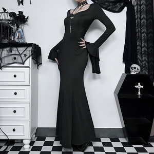 Conjunto <span class=keywords><strong>de</strong></span> <span class=keywords><strong>Disfraz</strong></span> Gótico Oscuro para <span class=keywords><strong>Mujer</strong></span> para Halloween, Estilo Retro Elegante para Club Nocturno, Manga Larga, Cintura Alta, Falda Evase - Product Image 3