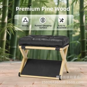 Premium <b>Pine</b> Wood Footstool With Cushion And Storage <b>Shelf</b> For Office Use - Product Image 1