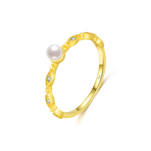 Minimalist Single Pearl Inlaid Micro Zircon Wavy S925 Sterling Silver <b>Dainty</b> Freshwater Pearl Slim Stackable Band - Product Image 1