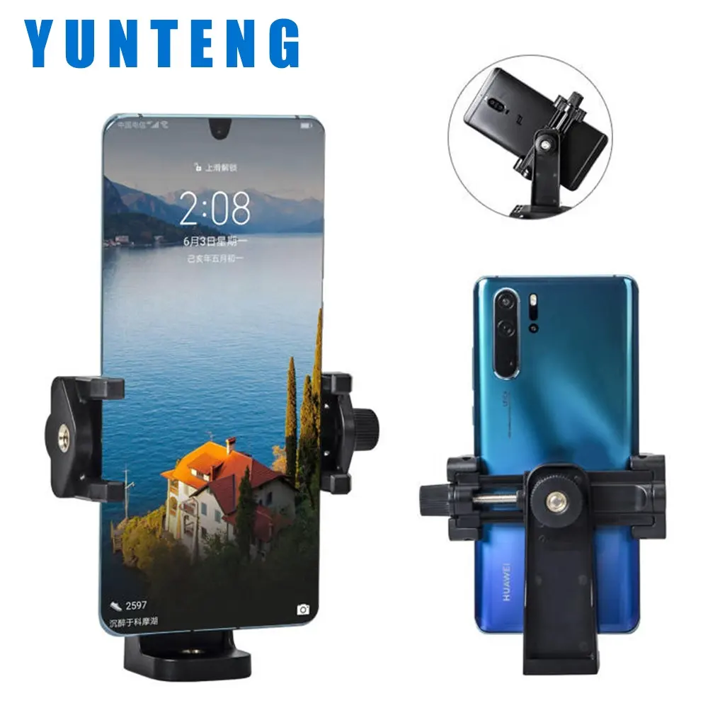 YUNTENG VCT-5228 giratorio 360 de soporte para teléfono celular para Selfie Stick trípode adaptador Clip abrazadera 5,2-10,5 cm para Smartphone