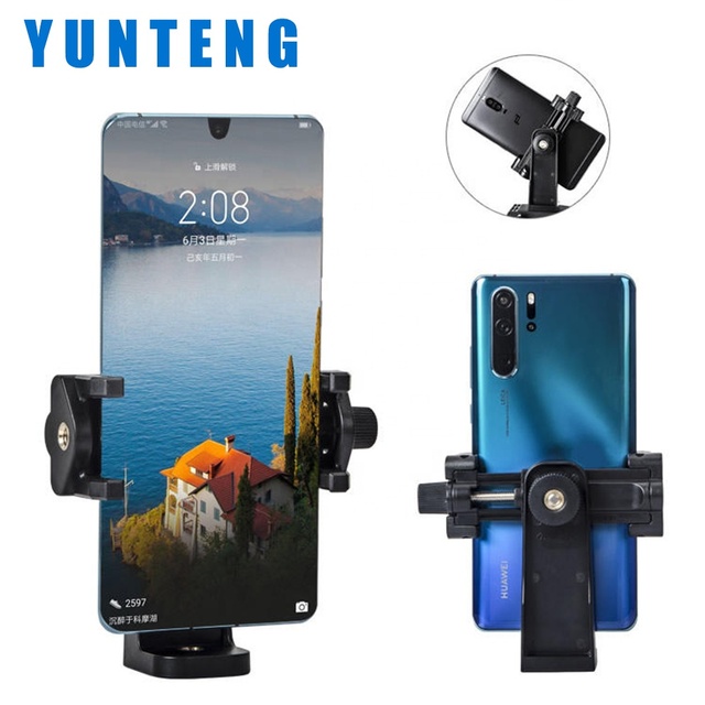 YUNTENG VCT-5228 360 Rotating Cell Phone Holder for Selfie Stick Tripod Mount Adapter Clip Clamp 5.2-10.5cm Smartphone ABS