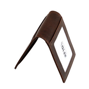 Cartera de hombre de cuero Crazy <span class=keywords><strong>Horse</strong></span> con logotipo personalizado, tarjetero de identificación y de negocios de cuero genuino Delgado - Product Image 3