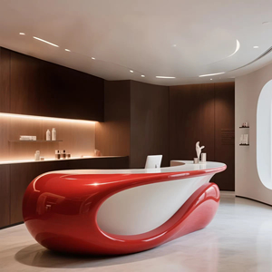 Mostrador de Recepción Impreso en 3D Rojo Personalizado, Fabricación Avanzada en Capas para Espacios de Oficina Modernos - Product Image 2