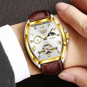 Reloj Mecánico Tourbillon para Hombre LIGE, Fase Lunar, Correa de Cuero Automática de 20 mm, Rectangular, Acero Inoxidable, Sin Resistencia al Agua, Luminoso - Product Image 1