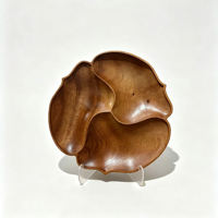 Plateau en bois massif sculpté à la main, 3 zones, pour fruits secs et collations, bol en bois divisé, décoration de table pour la maison